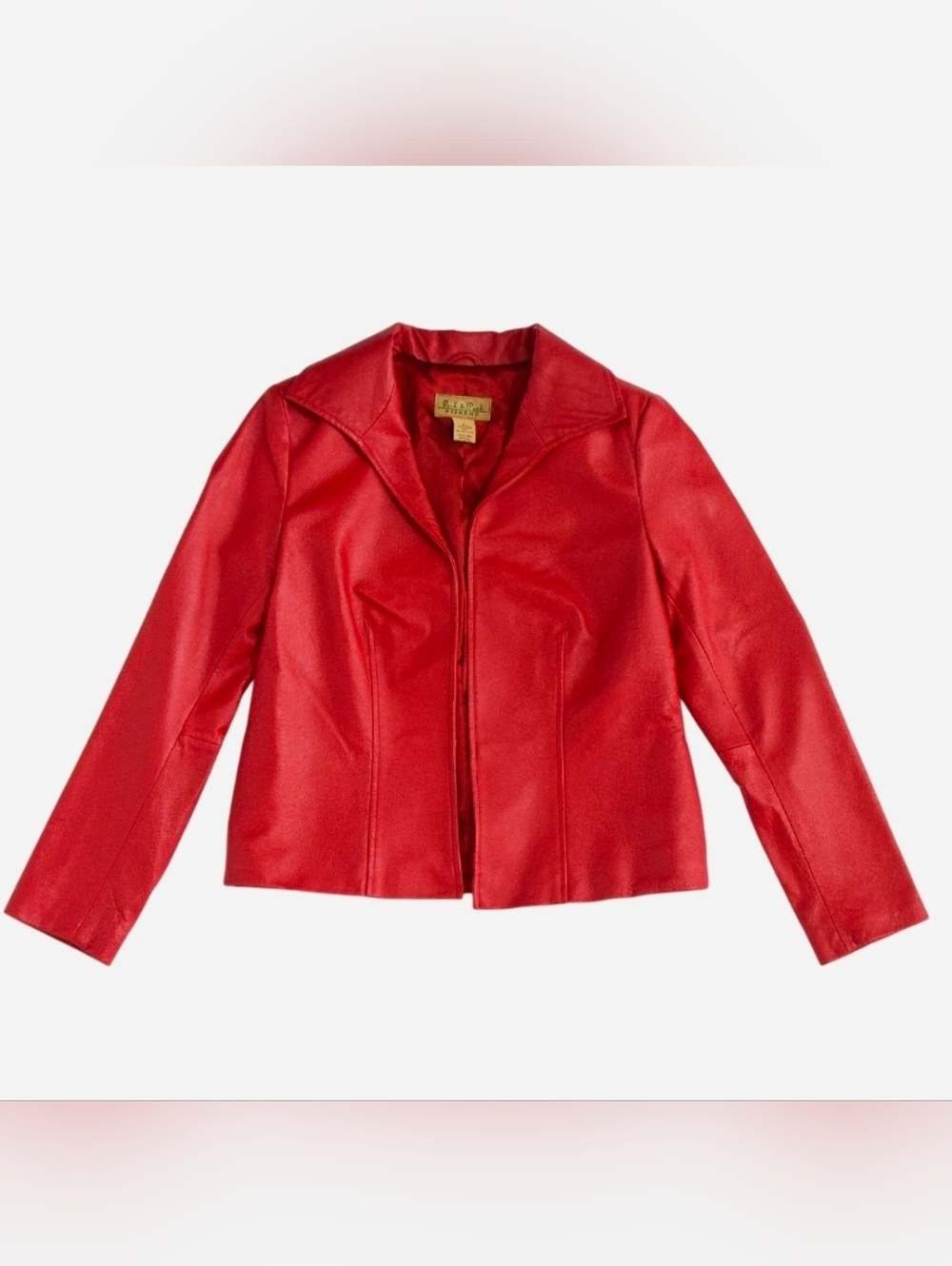 Vintage Y2K Cherry Red Leather Jacket Blazer Size M Open Front 100% Leather